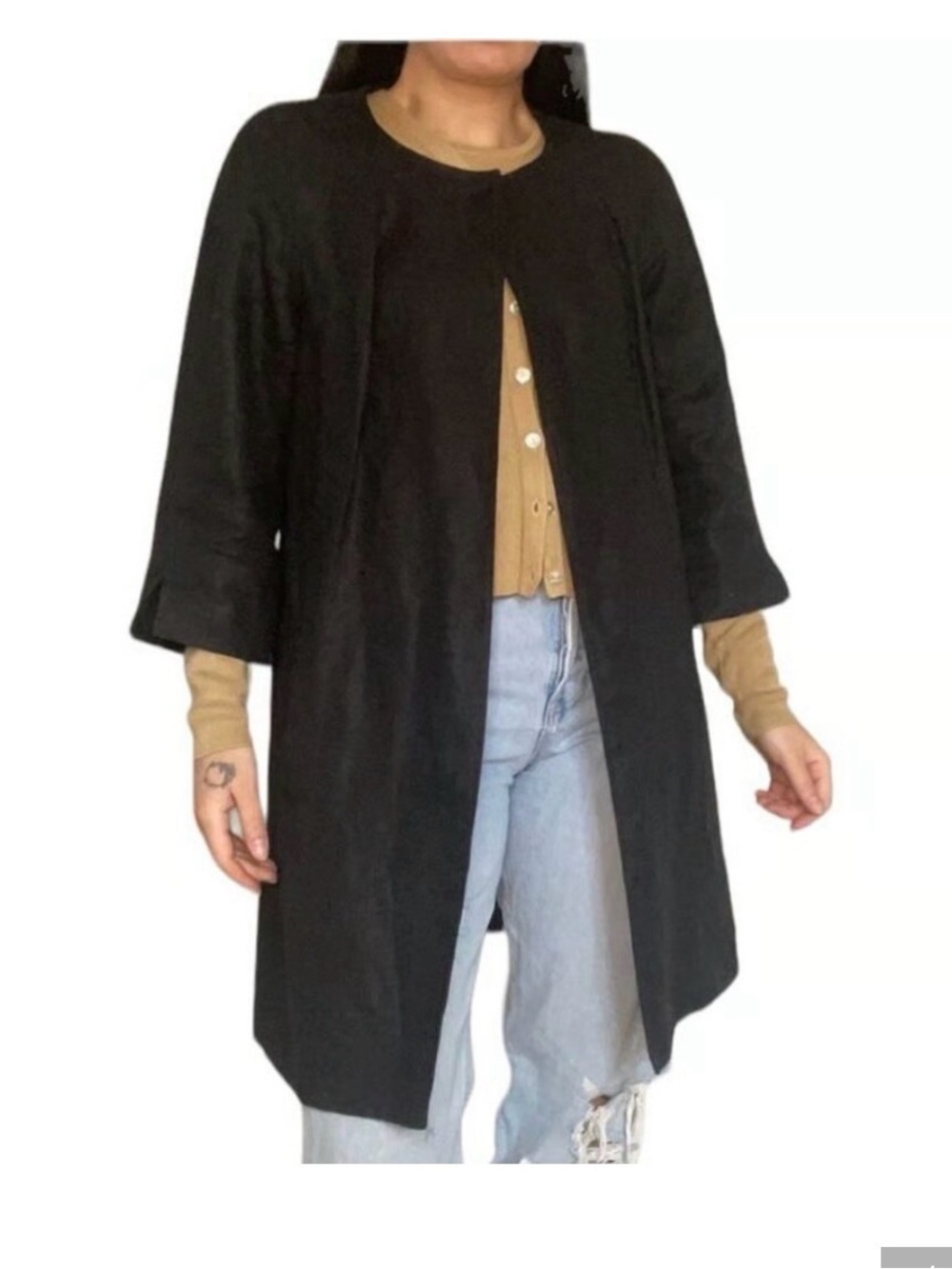 Talbots Petites 100% Irish Linen Black Topper Jacket Coat Size Small
